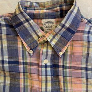 Brooks Brothers Regent Long Sleeve Linen Polo Shirt Size Large Plaid